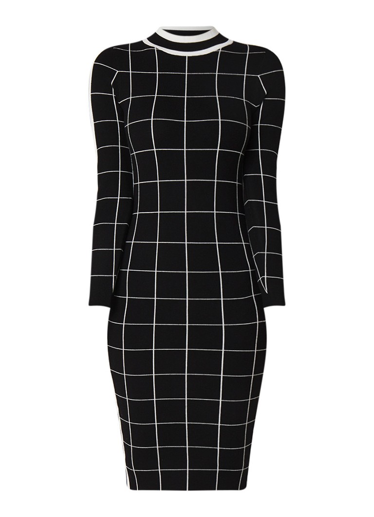 Karen Millen Fijngebreide bodycon jurk met ruitdessin zwart