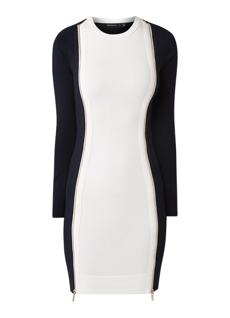 Karen Millen Fijngebreide bodycon jurk met ritsdetails multicolor