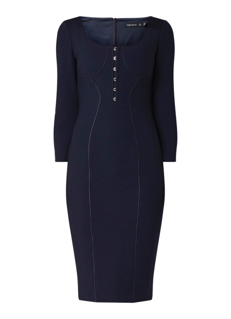 Karen Millen kokerjurk van jersey met coupenaden donkerblauw