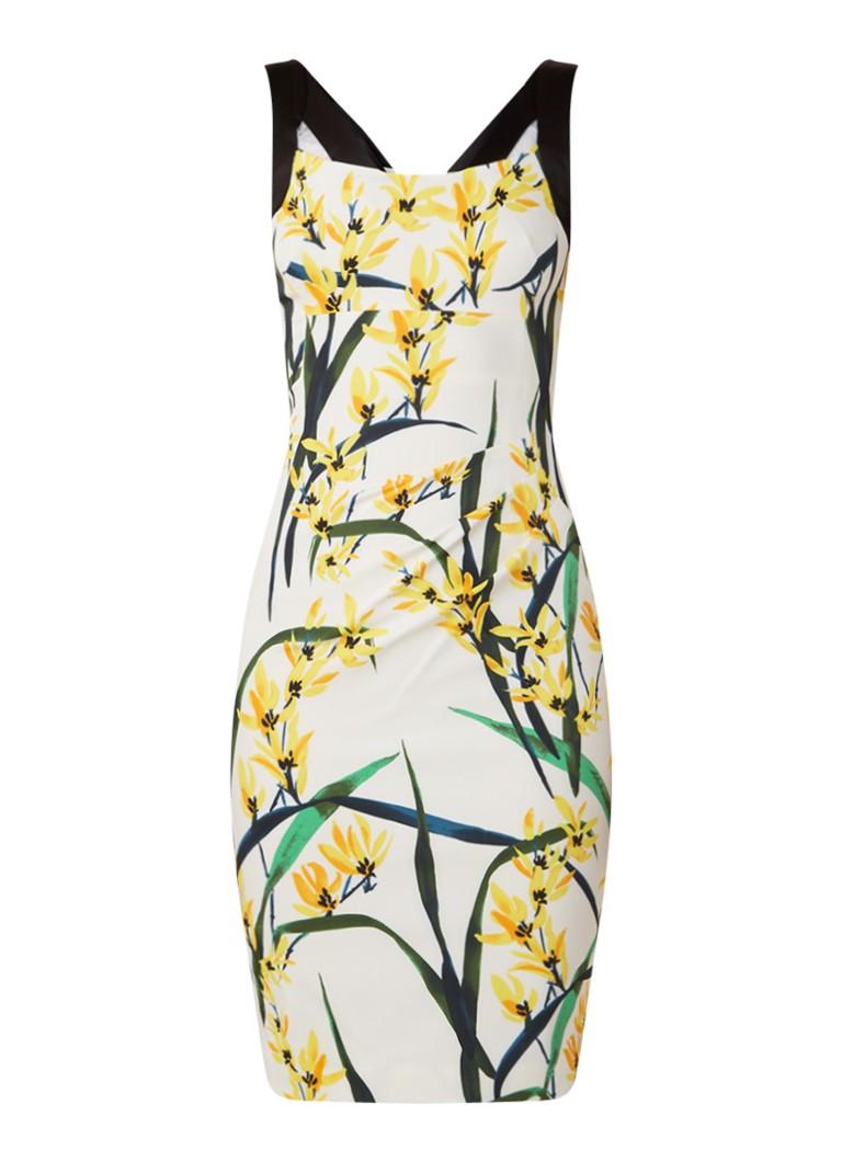 Karen Millen Kokerjurk met plooidetail en bloemendessin wit