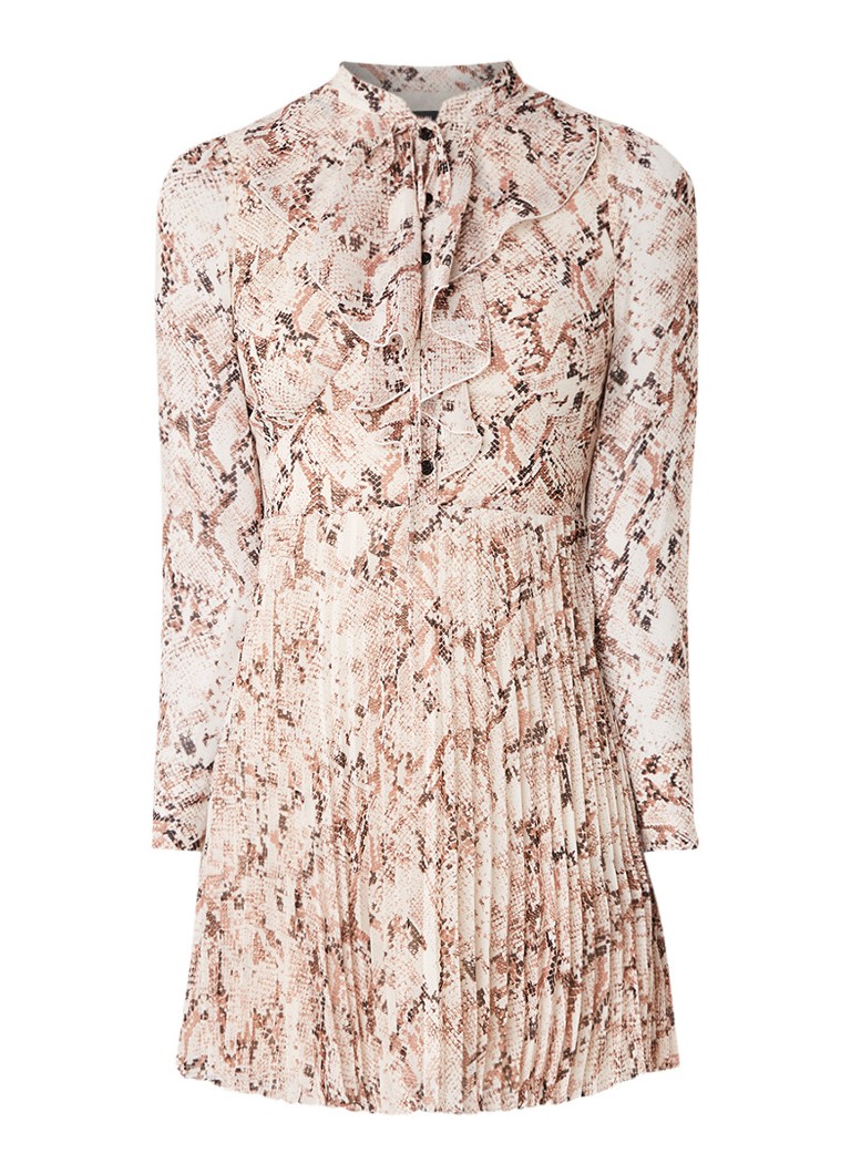 Karen Millen Tuniekjurk met plissÃ© en slangenprint creme