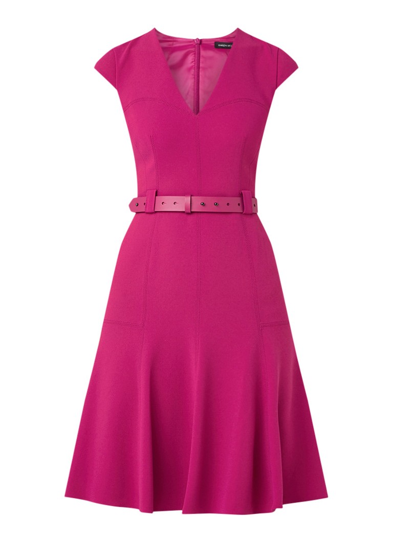 Karen Millen Tuniekjurk met V-hals en ceintuur fuchsia