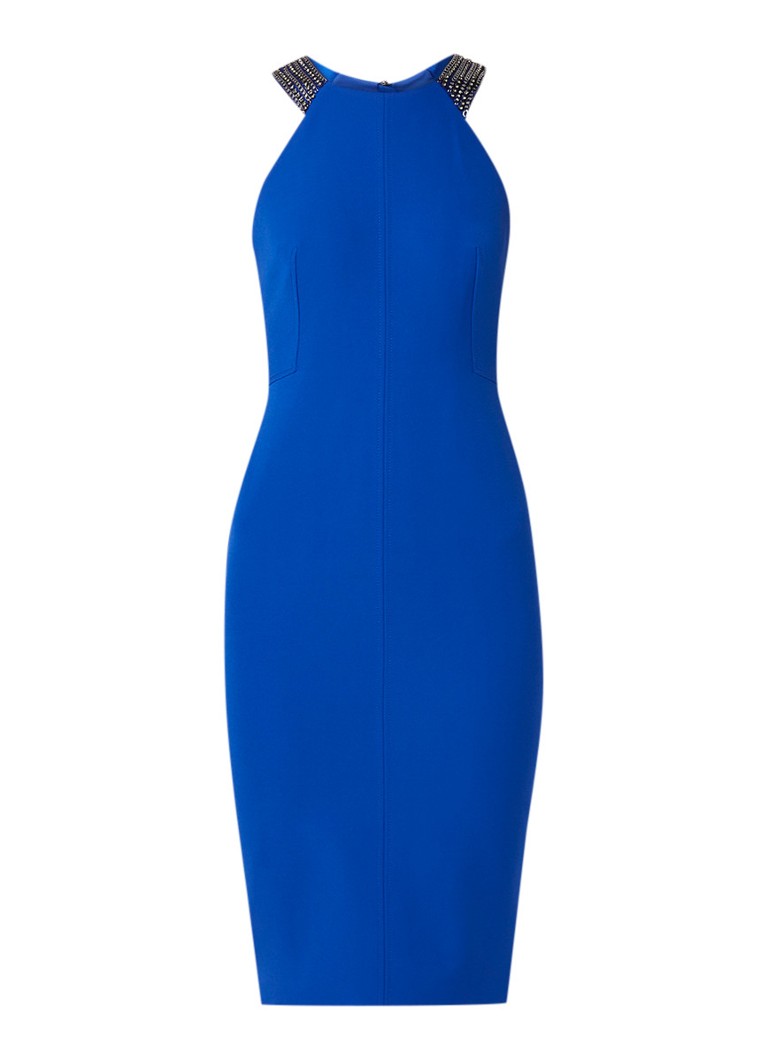 Karen Millen Kokerjurk met kettingdetails en strassdecoratie blauw