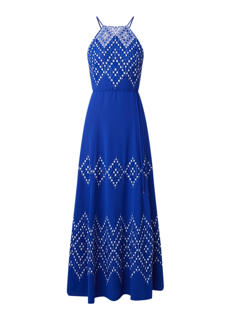 Karen Millen Galajurk met halter en borduring royalblauw