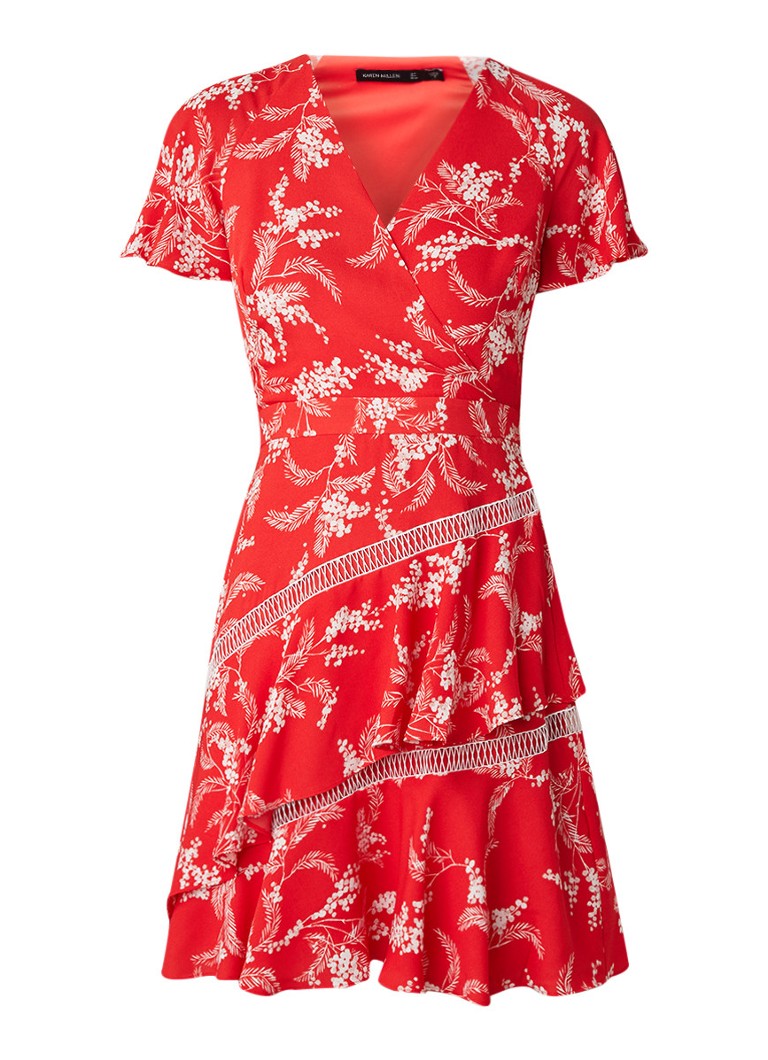 Karen Millen Overslagjurk met bloemendessin en broderie rood