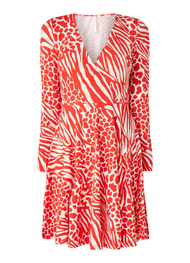 Karen Millen Wikkeljurk van jersey met luipaarddessin rood