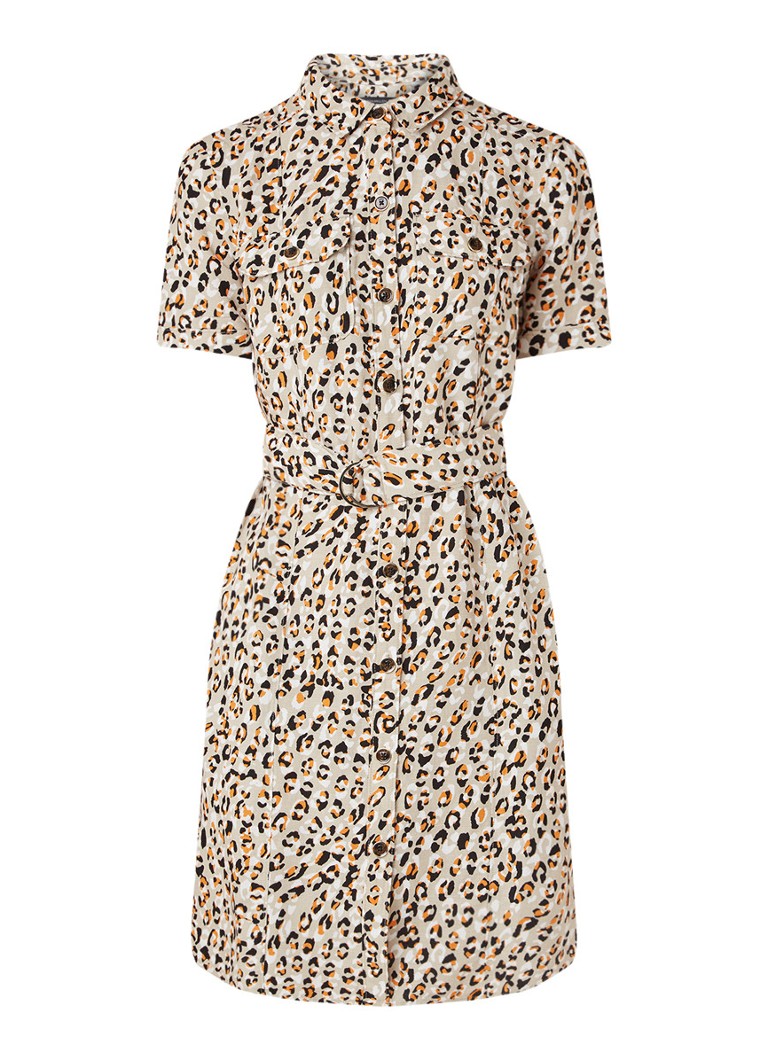 Karen Millen Blousejurk met strikceintuur en luipaarddessin beige