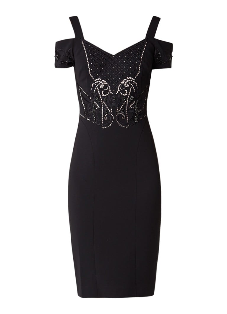Karen Millen Cold shoulder jurk met opengewerkte details en applicatie zwart