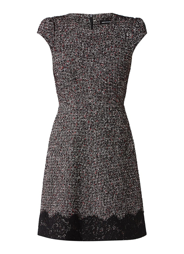 Karen Millen A-lijn jurk van tweed met zoom van kant bruin