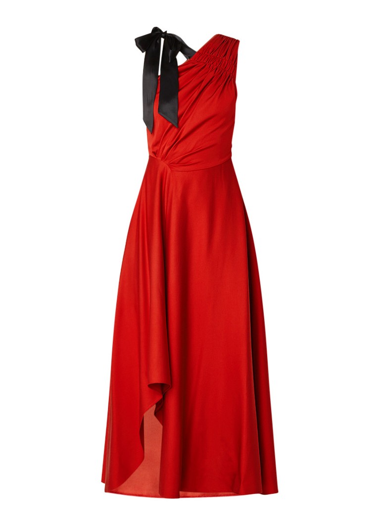 Karen Millen One shoulder jurk van wolblend met gerimpeld detail rood