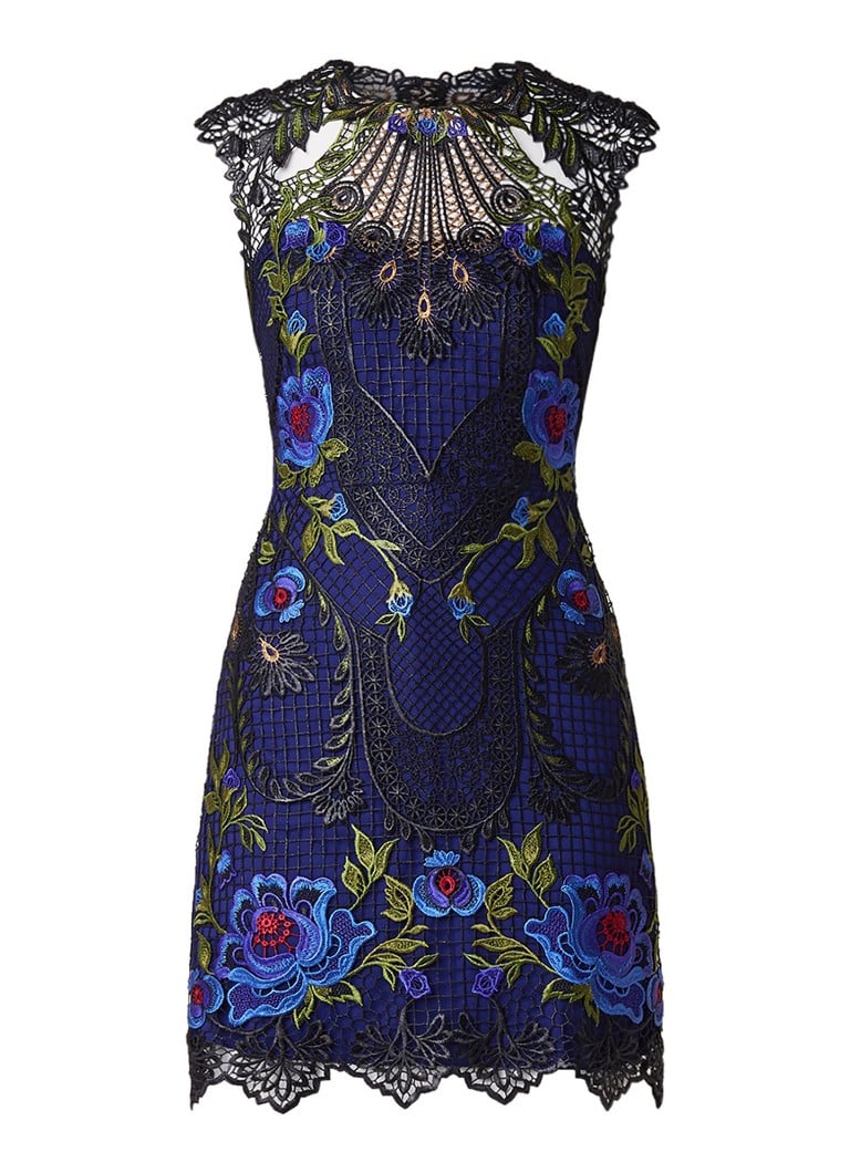 Karen Millen Mini-jurk van gebloemd guipure kant met open rug royalblauw