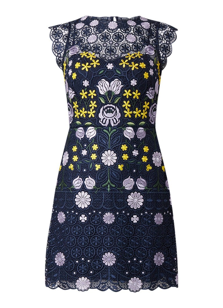 Karen Millen Mini-jurk van kant met bloemendessin donkerblauw