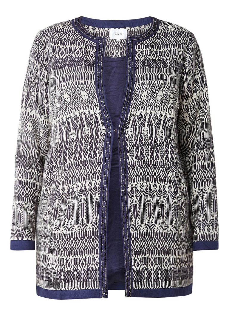 Zizzi Blazervest met Aztec print blauw