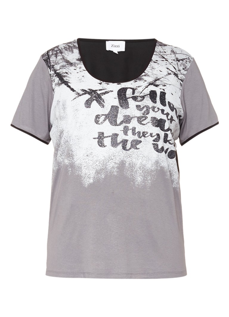 Zizzi T-shirt met print en lage hals blauw