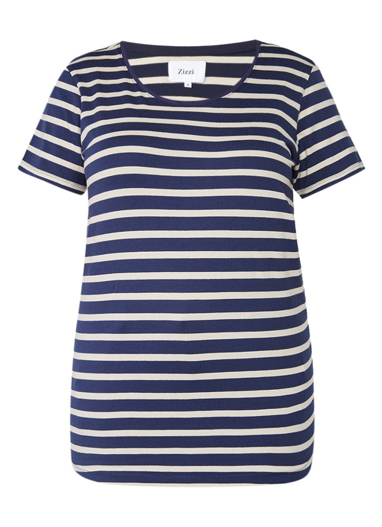 Zizzi T-shirt van jersey met streepdessin blauw