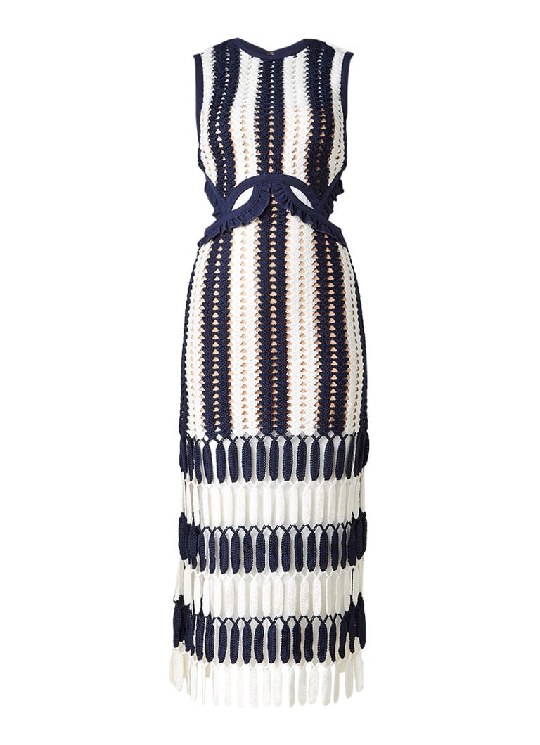 Self-Portrait Crochet midi-jurk met cut-out donkerblauw