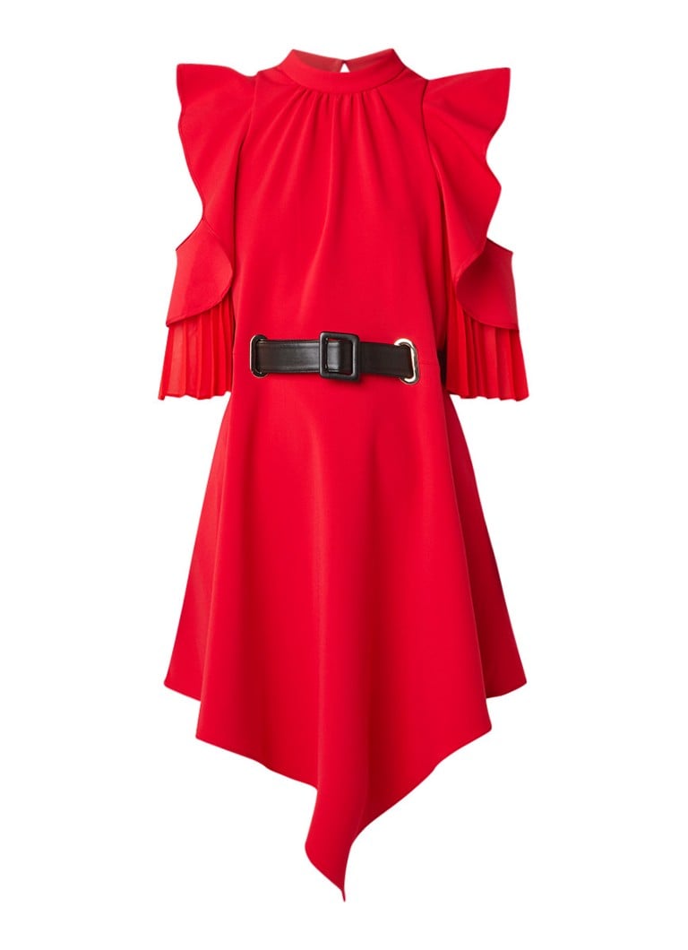 Self-Portrait Asymmetrische cold shoulder jurk met ceintuur rood