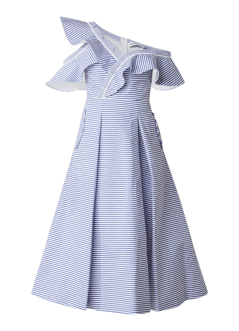 Self-Portrait Bonded Shirting Frill jurk met asymmetrische halslijn lichtblauw