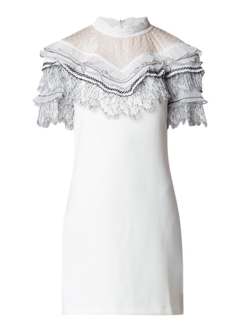 Self-Portrait Pleated Trim mini-jurk met bovenzijde van kant gebroken wit