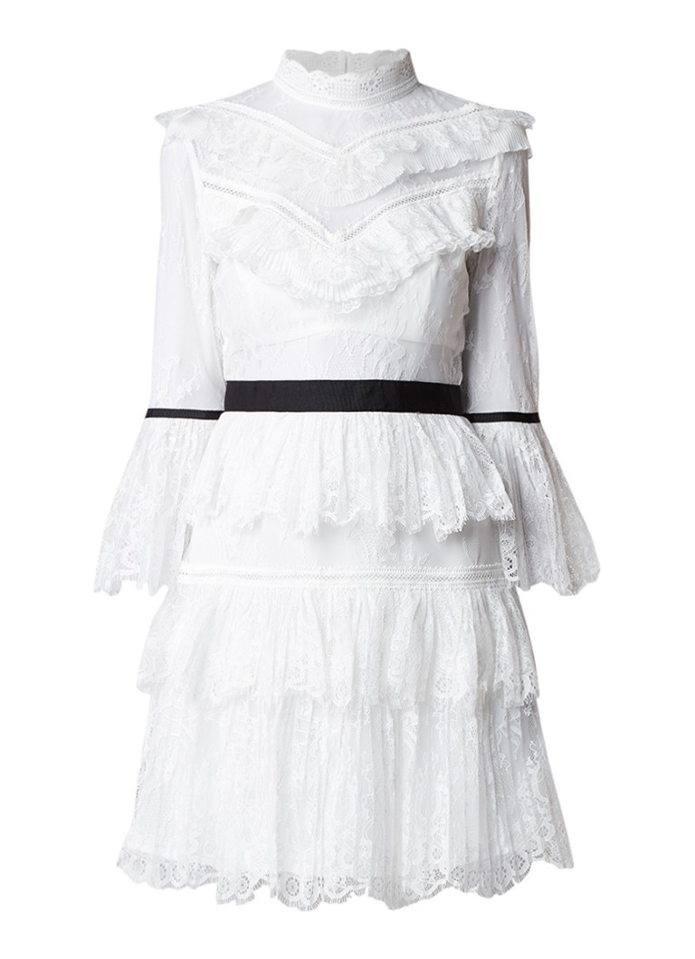 Self-Portrait Fine Lace mini-jurk van kant wit