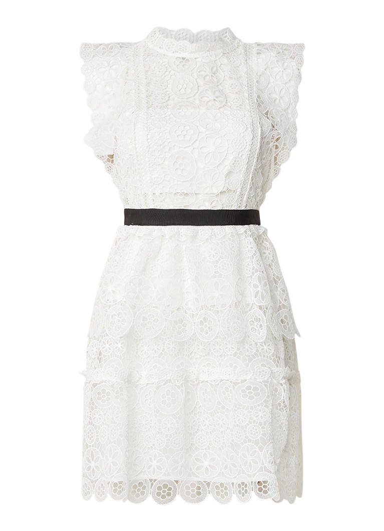 Self-Portrait Mini-jurk van gebloemd kant met volant wit
