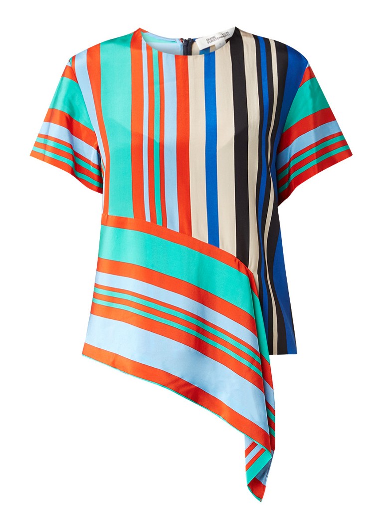 Diane von Furstenberg Asymmetrische top met streepdessin multicolor