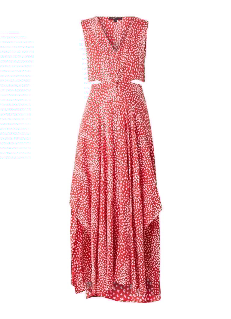 Maje Renilla maxi-jurk met stippendessin en cut-out rood