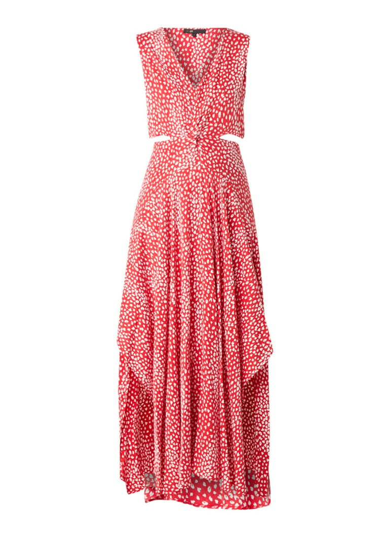 Maje Renilla maxi-jurk met stippendessin en cut-out rood