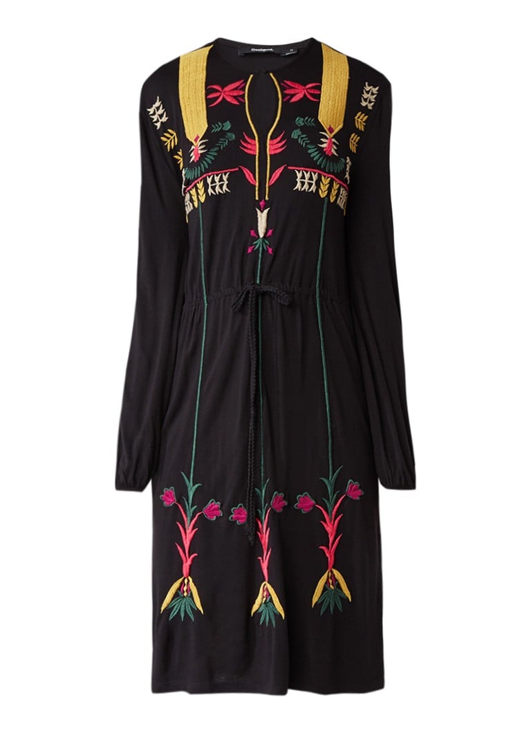 Desigual Georgette tuniekjurk met geborduurde details zwart