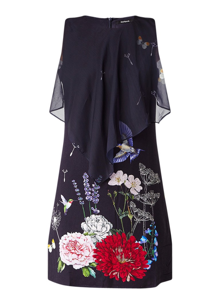 Desigual Evita jurk met overlay en bloemdessin donkerblauw