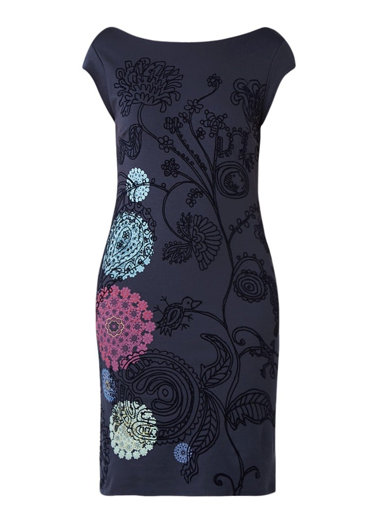 Desigual Chrystel jurk met flockprint donkerblauw