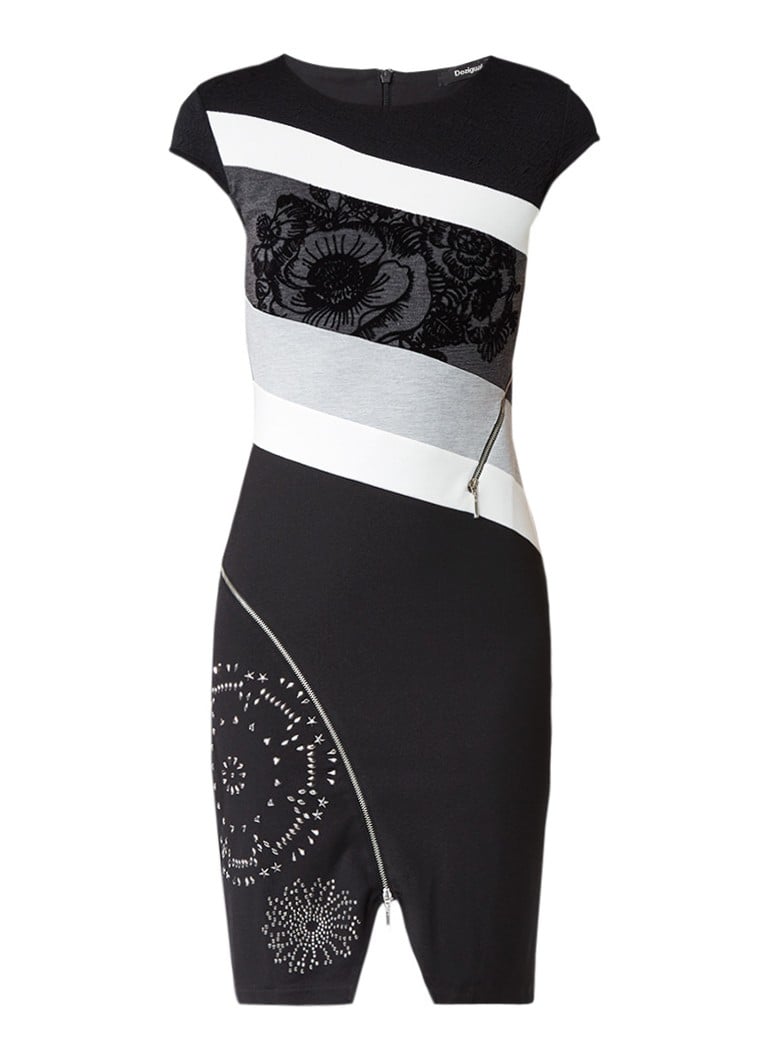 Desigual Candice midi-jurk met flockprint en strass zwart