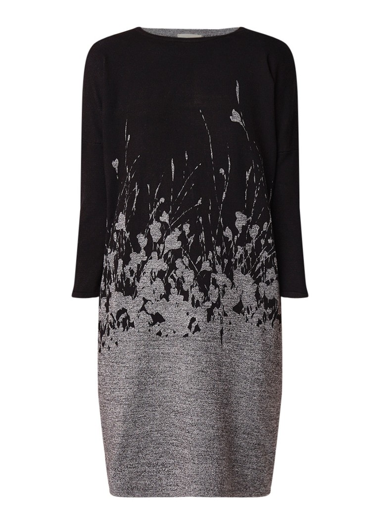 Phase Eight Fabian fijngebreide midi-jurk met abstract bloemendessin grijsmele
