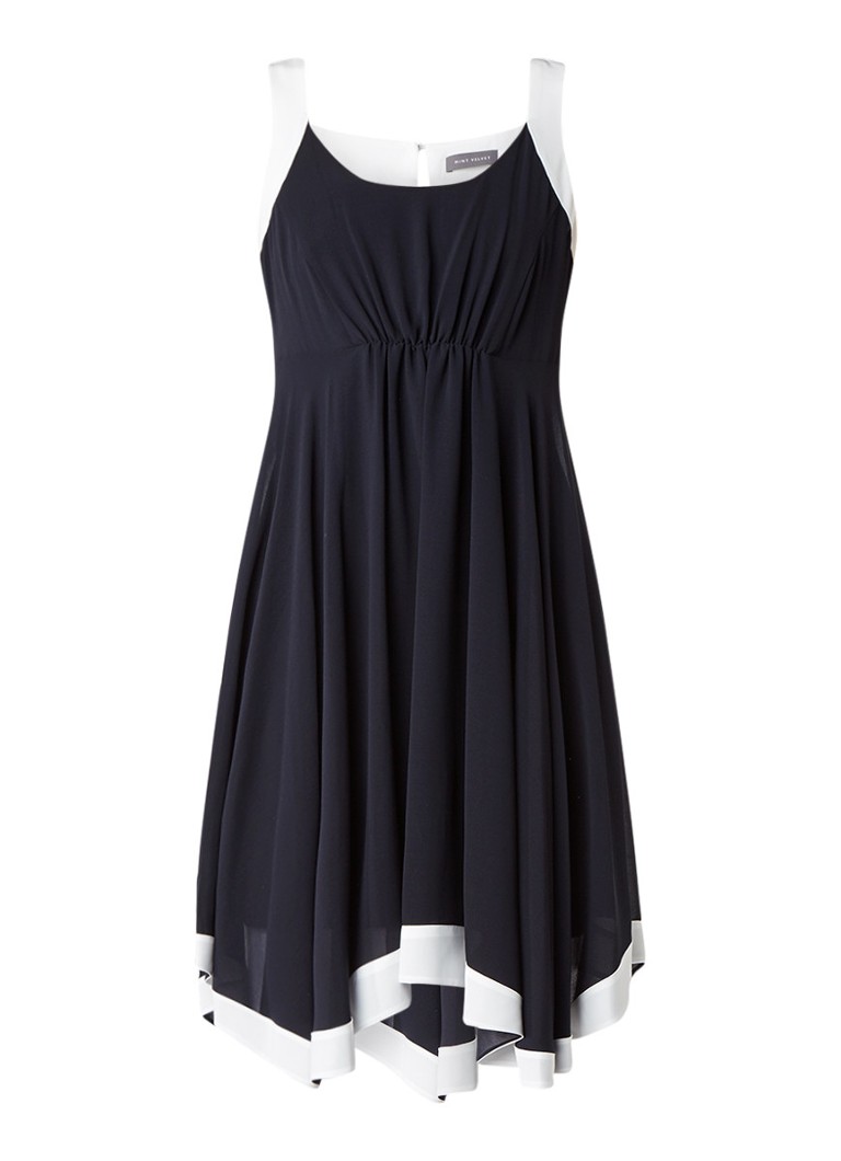 Mint Velvet Asymmetrische A-lijn jurk van chiffon met contrasterende biezen donkerblauw