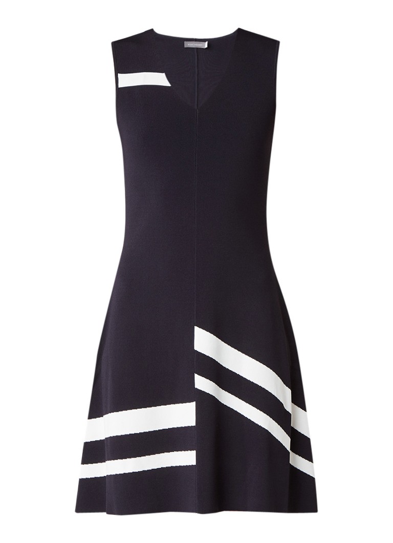 Mint Velvet Mouwloze A-lijn jurk met streepdetail en V-hals donkerblauw
