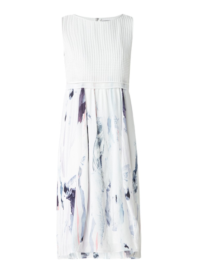 Mint Velvet Midi-jurk met broderie overlay en abstract dessin wit