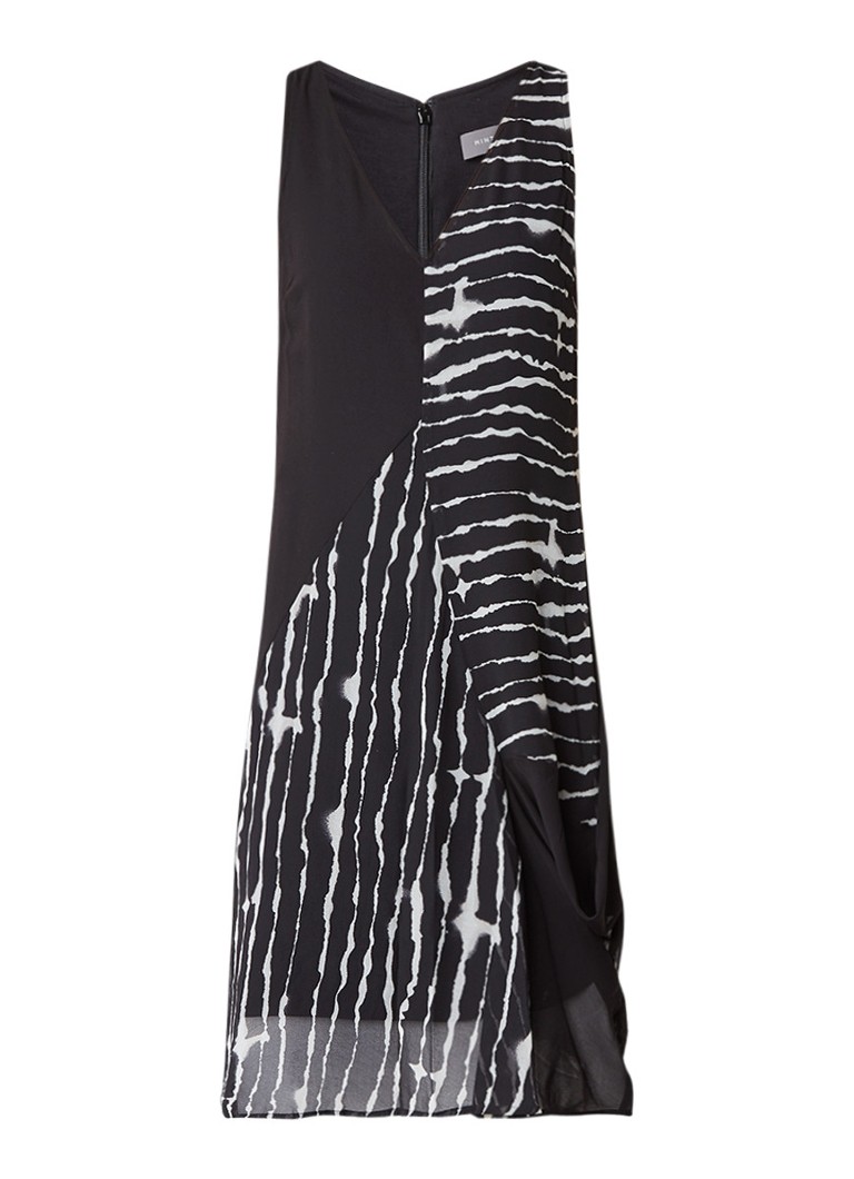 Mint Velvet Asymmetrische jurk met abstract streepdessin zwart