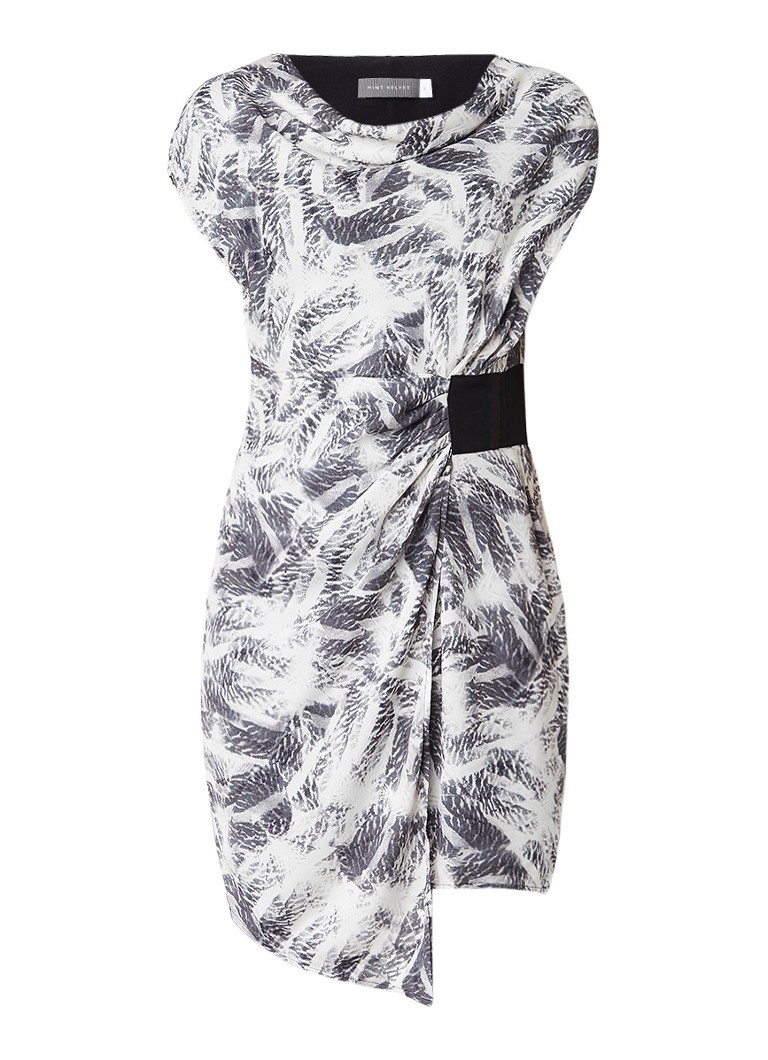 Mint Velvet Indra asymmetrische jurk met overslag en print lichtgrijs