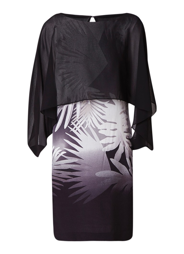 Mint Velvet Cassidy tuniekjurk met print en overlay van crêpe zwart