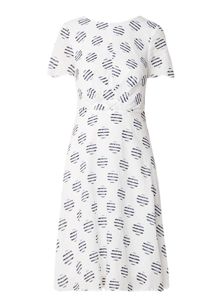 Mint Velvet Carla A-lijn jurk met dessin en rugdecolleté met strik gebroken wit