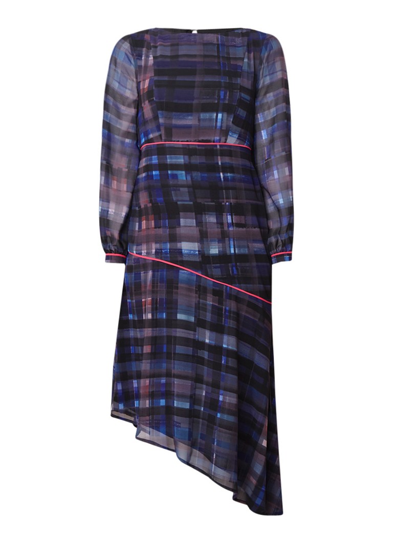 Mint Velvet Lizzie asymmetrische midi-jurk met ruitdessin multicolor