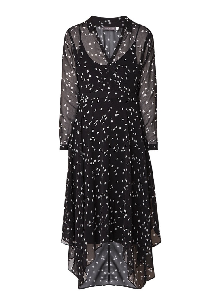 Mint Velvet A-lijn jurk met sterrendessin en jersey onderjurk zwart