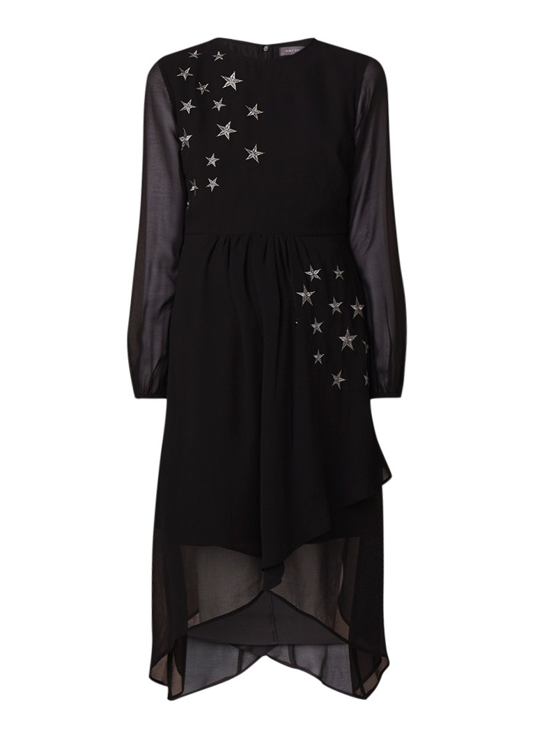 Mint Velvet Semi-transparante midi-jurk van crÃªpe met sterren borduring zwart