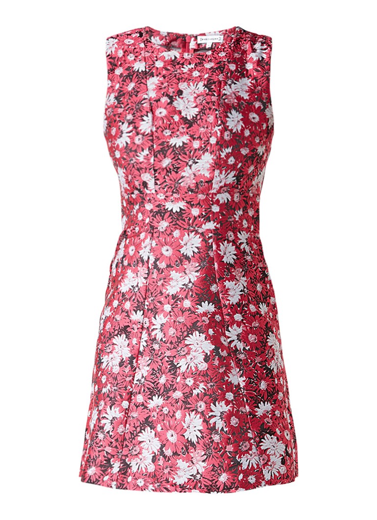 Warehouse Aster jacquard jurk met bloemendessin donkerroze