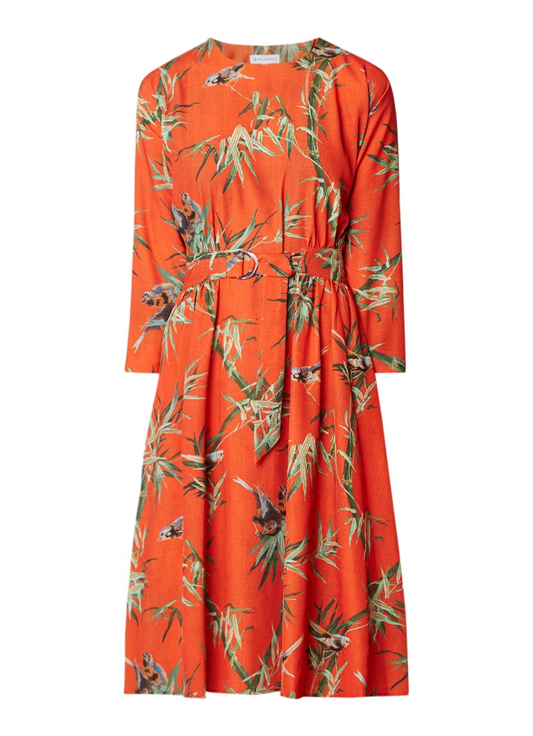 Warehouse A-lijn jurk met ceintuur met cut-out detail op achterpand oranjerood