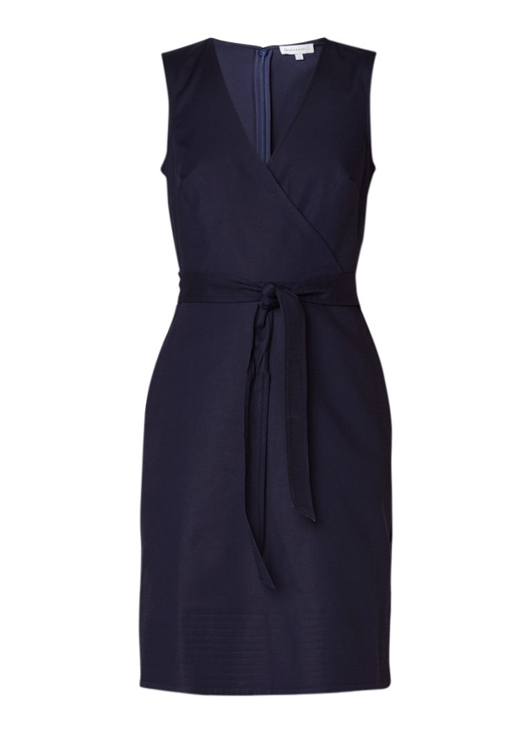 Warehouse Compact midi-jurk met overslag en ceintuur donkerblauw