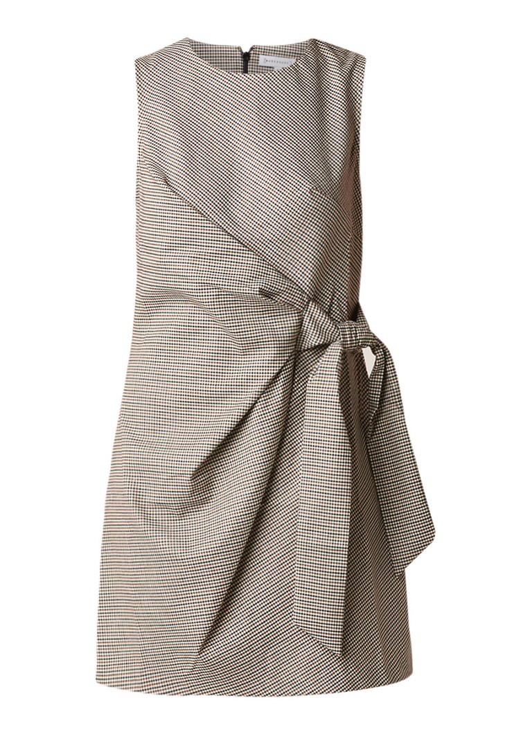 Warehouse Honey midi-jurk met micro ruitdessin en strikdetail bruin