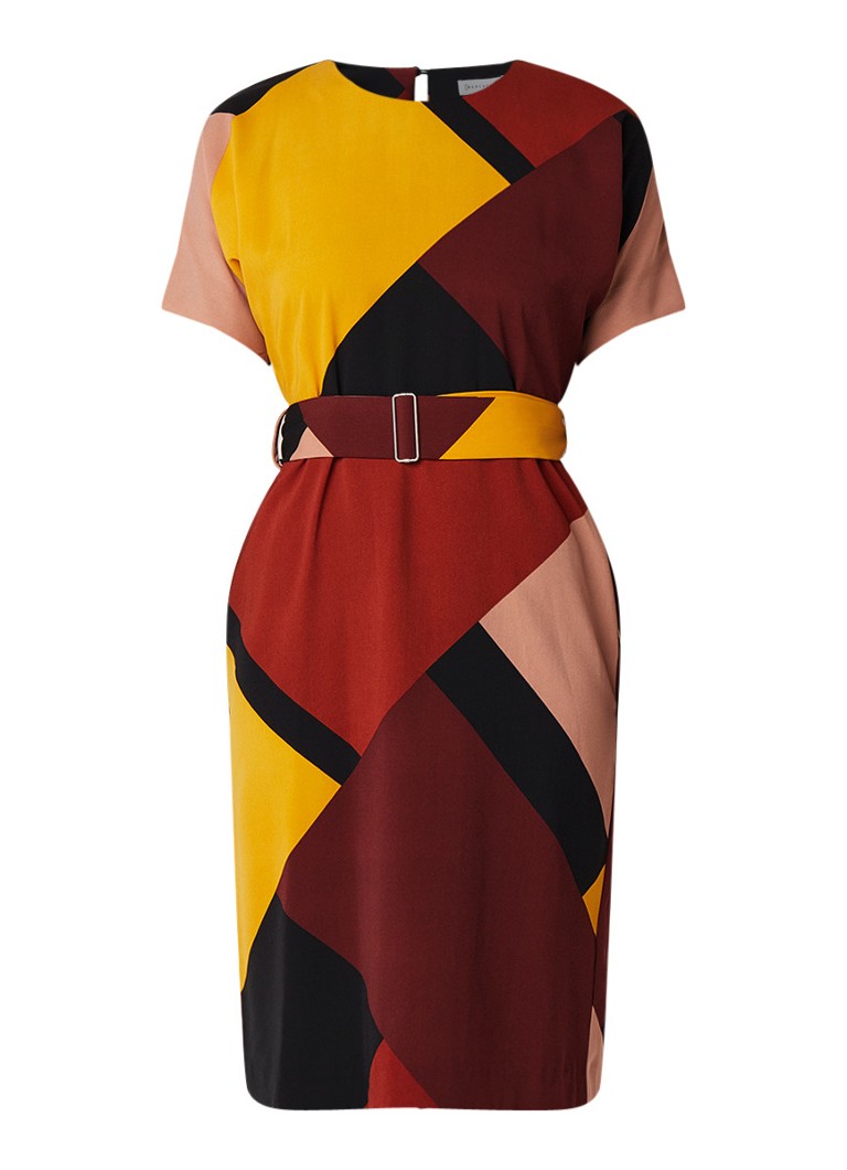 Warehouse Midi-jurk van crêpe met colourblocking en ceintuur multicolor