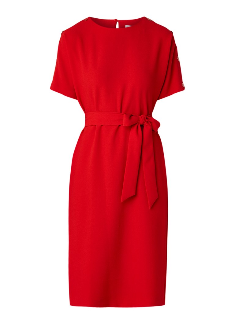 Warehouse Midi-jurk van crÃªpe met strikceintuur en knopendetail rood