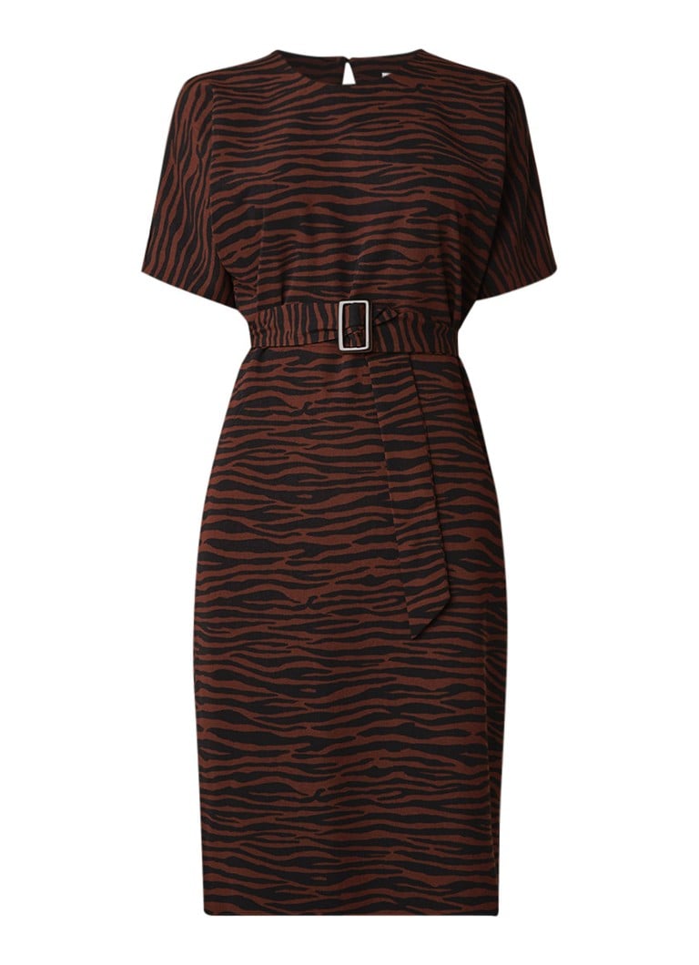 Warehouse Zebra midi-jurk met ceintuur bruin